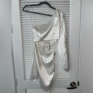 NWT - White animal print one shoulder dress